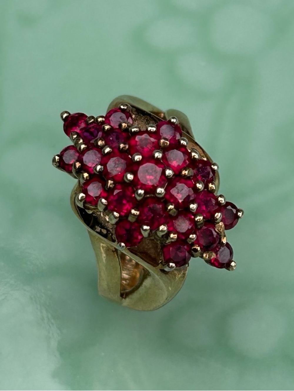 Vintage Style Garnet Cluster Silver Gold Plated Ring